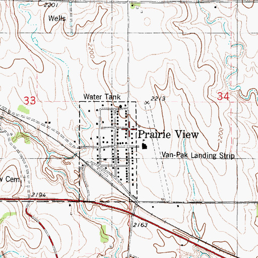 Topographic Map of Prairie View Reformed Church, KS