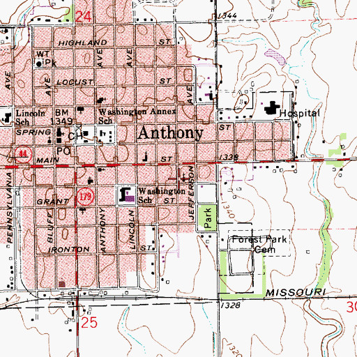 Topographic Map of Sacred Heart Church, KS