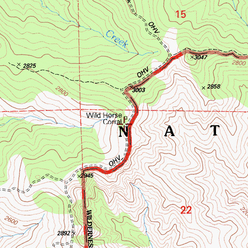 Topographic Map of Wild Horse Corral, CA
