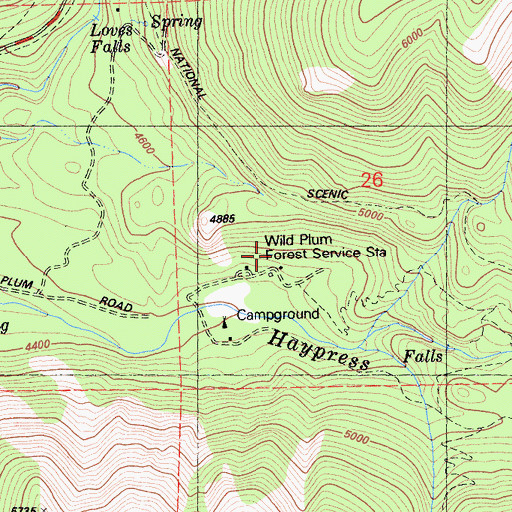Topographic Map of Wild Plum Forest Service Station, CA