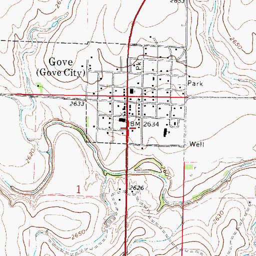 Topographic Map of Gove Bible Baptist Church, KS