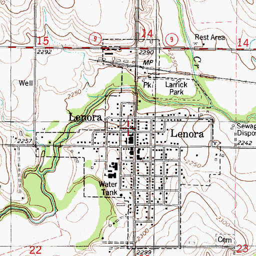Topographic Map of Lenora Church of God, KS
