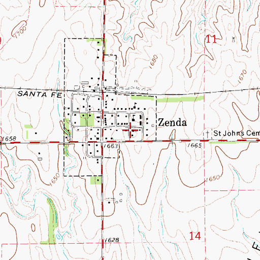 Topographic Map of Saint John's Catholic Church, KS