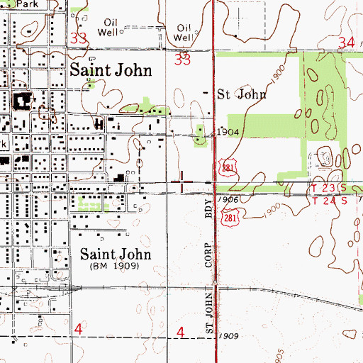 Topographic Map of Saint John United Methodist Church, KS