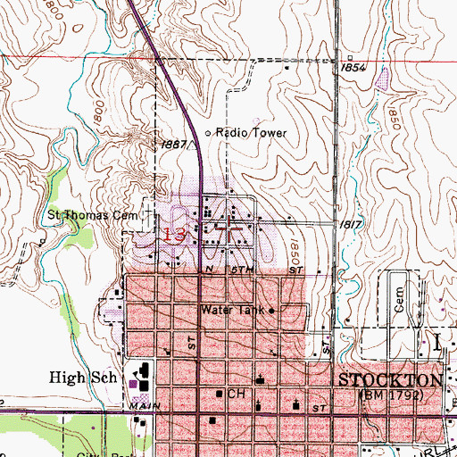 Topographic Map of Stockton Baptist Church, KS