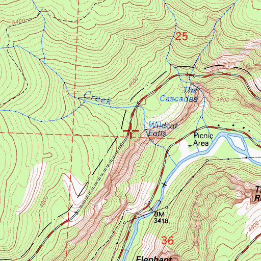 Topographic Map of Wildcat Falls, CA