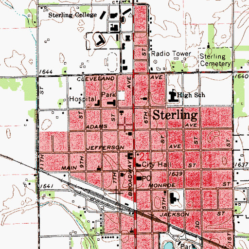 Topographic Map of United Presbyterian Church of Sterling, KS