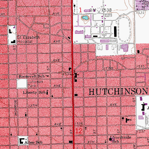 Topographic Map of Trinity United Methodist Church, KS
