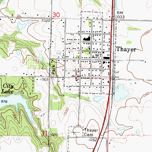 Topographic Map of Thayer Seventh Day Adventist Church, KS