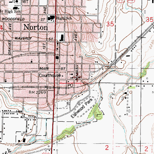 Topographic Map of First Baptist Church, KS