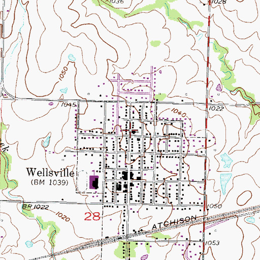 Topographic Map of Wellsville Baptist Church, KS