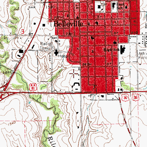 Topographic Map of Belleville Wesleyan Church, KS