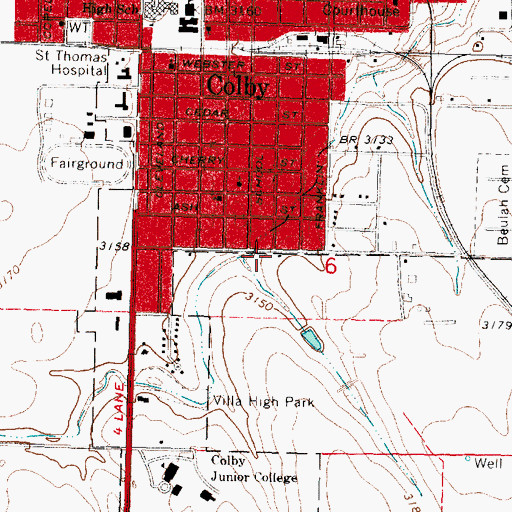 Topographic Map of Colby Wesleyan Church, KS