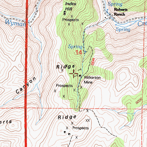 Topographic Map of Wilkerson Mine, CA