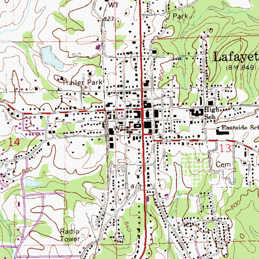 Topographic Map of City of LaFayette Fire and Emergency Medical Services, AL