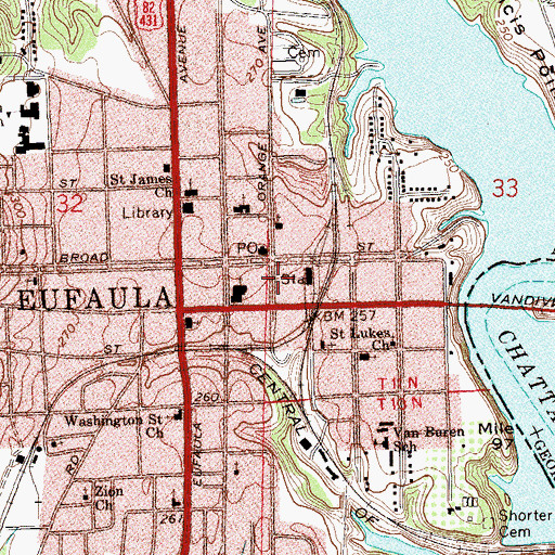 Topographic Map of Eufaula Fire and Rescue Central Station, AL