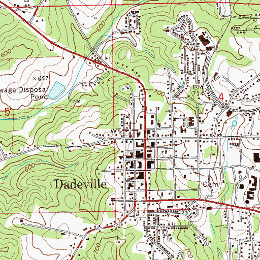 Topographic Map of Dadeville Volunteer Fire Department, AL