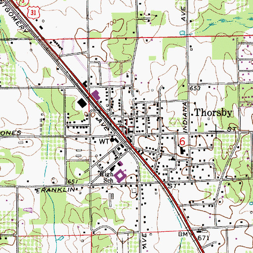Topographic Map of Thorsby Fire Department, AL