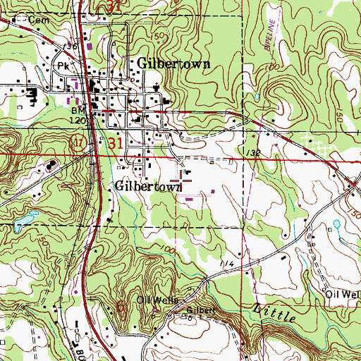 Topographic Map of Gilbertown Volunteer Fire Department, AL