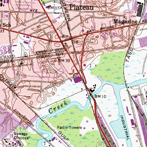 Topographic Map of Mobile Fire Rescue Department Henry J Reid Fire Station, AL