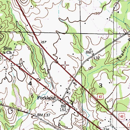 Topographic Map of Forkland Volunteer Fire Department, AL