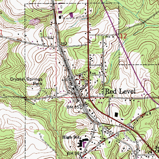 Topographic Map of Red Level Volunteer Fire Department, AL