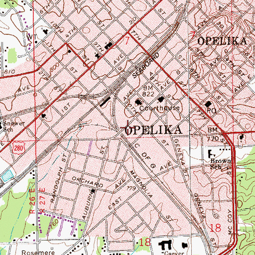 Topographic Map of Opelika Fire and Rescue Station 1, AL