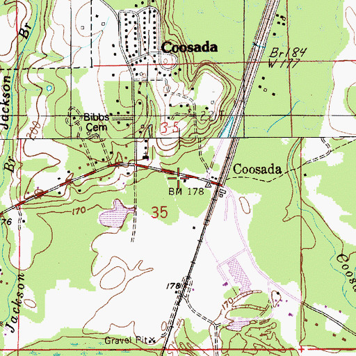 Topographic Map of Coosada Volunteer Fire Department, AL