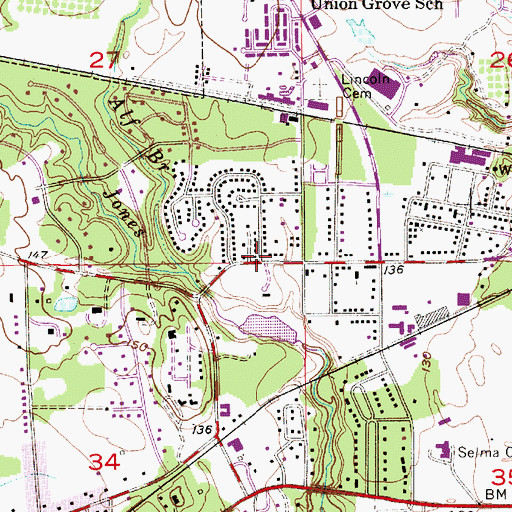 Topographic Map of Selma Fire Department Station 4, AL