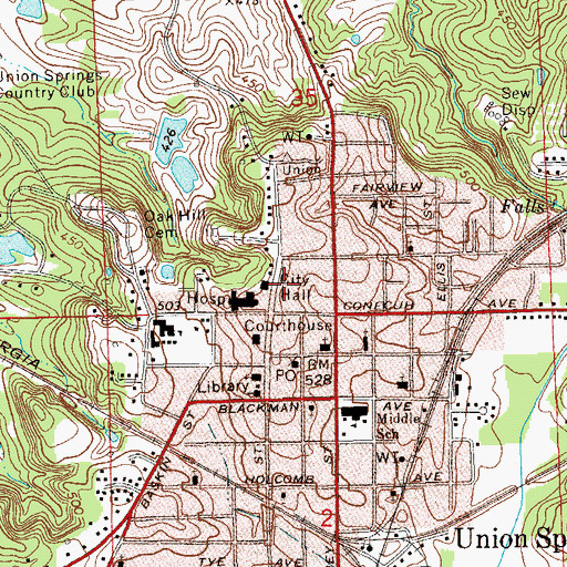 Topographic Map of Union Springs Volunteer Fire Department, AL