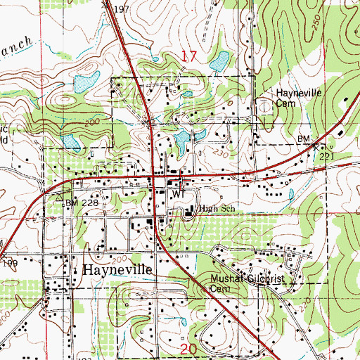 Topographic Map of Hayneville Volunteer Fire Department, AL