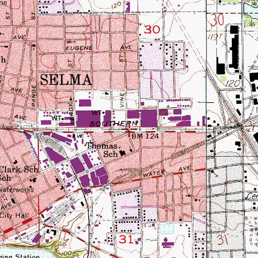 Topographic Map of Selma Fire Department Station 2, AL