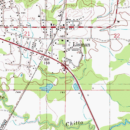 Topographic Map of Lisman Volunteer Fire Department, AL