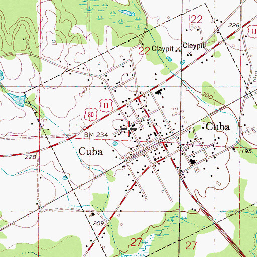 Topographic Map of Cuba Volunteer Fire Department Station 1, AL