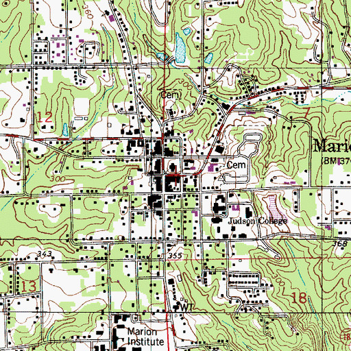 Topographic Map of Marion Volunteer Fire Department, AL
