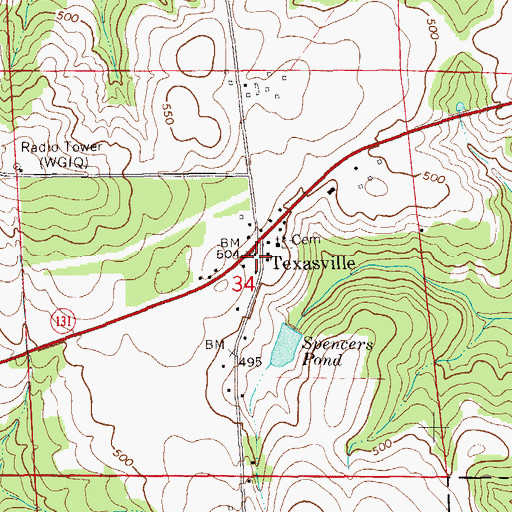 Topographic Map of Texasville Volunteer Fire Department, AL