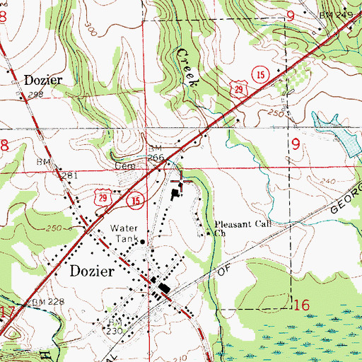 Topographic Map of Dozier Volunteer Fire Department, AL