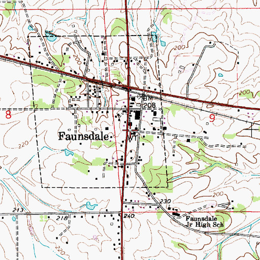 Topographic Map of Faunsdale Volunteer Fire Department, AL