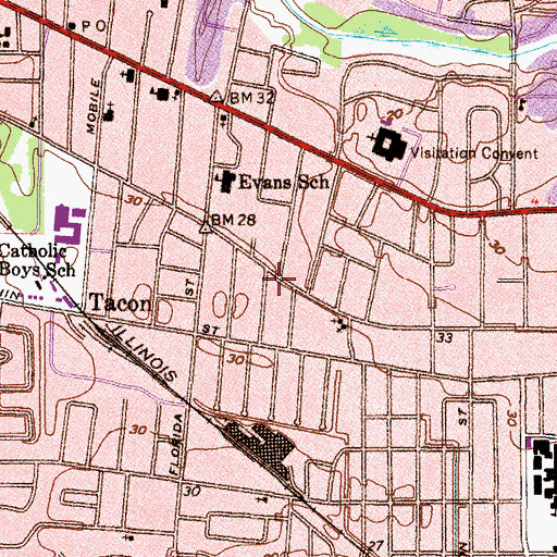 Topographic Map of Mobile Fire Rescue Department Ashland Fire Station, AL