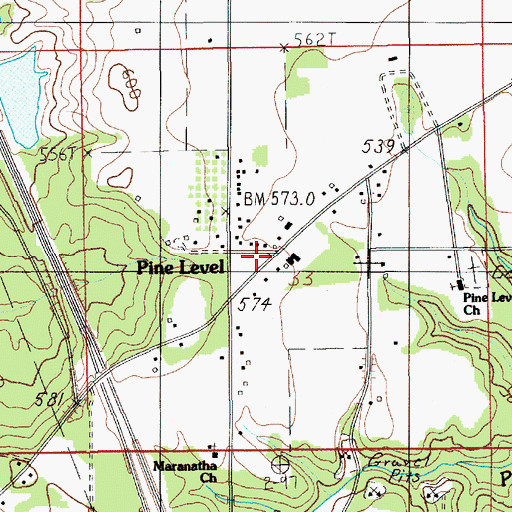 Topographic Map of Pine Level Volunteer Fire Department, AL