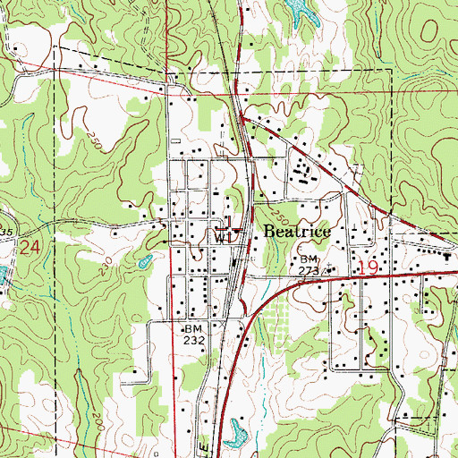 Topographic Map of Beatrice Volunteer Fire Department, AL