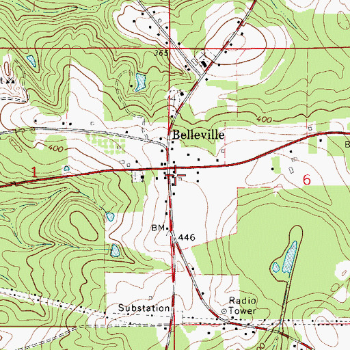 Topographic Map of Belleville Volunteer Fire Department, AL