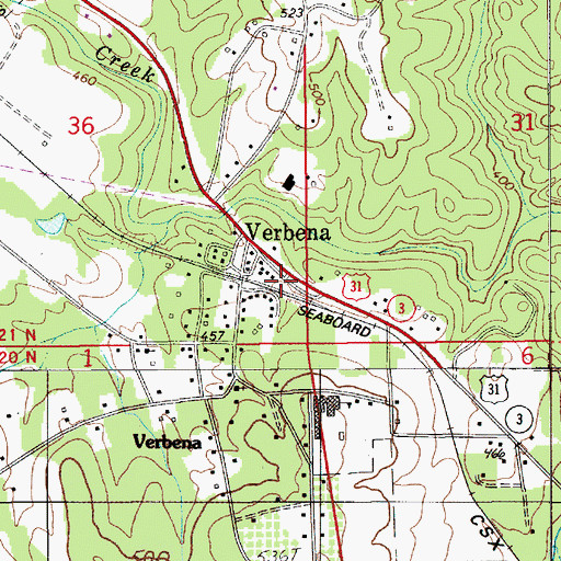 Topographic Map of Verbena Volunteer Fire and Rescue 16, AL