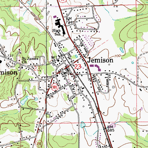 Topographic Map of Jemison Fire Department, AL