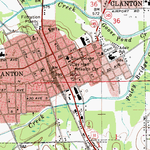 Topographic Map of Clanton Fire and Rescue Department Station 1, AL