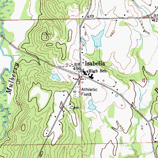 Topographic Map of Isabella Volunteer Fire Department, AL