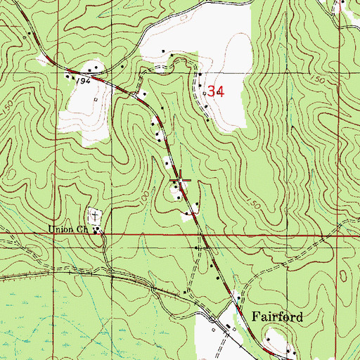 Topographic Map of Fairford Volunteer Fire Department, AL