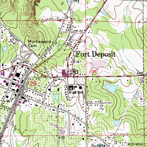 Topographic Map of Fort Deposit Volunteer Fire Department, AL