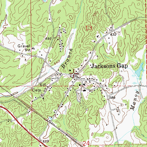 Topographic Map of Jacksons Gap Fire Department, AL