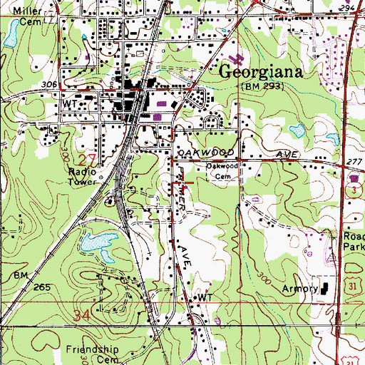 Topographic Map of Georgiana Volunteer Fire Department, AL